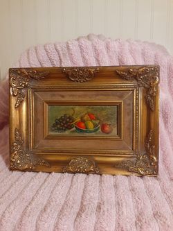 Original Jeanmarie Gallery Label Of New York Oil Painting On Board Still Life Of Fruit
