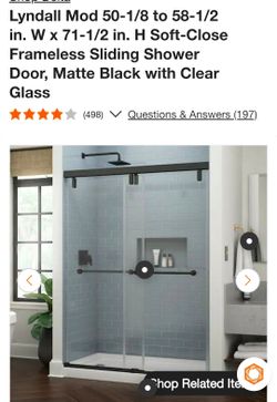 Lyndall Mod 50-1/8 to 58-1/2 in. W x 71-1/2 in. H Soft-Close Frameless Sliding Shower Door, Matte Black with Clear Glass
