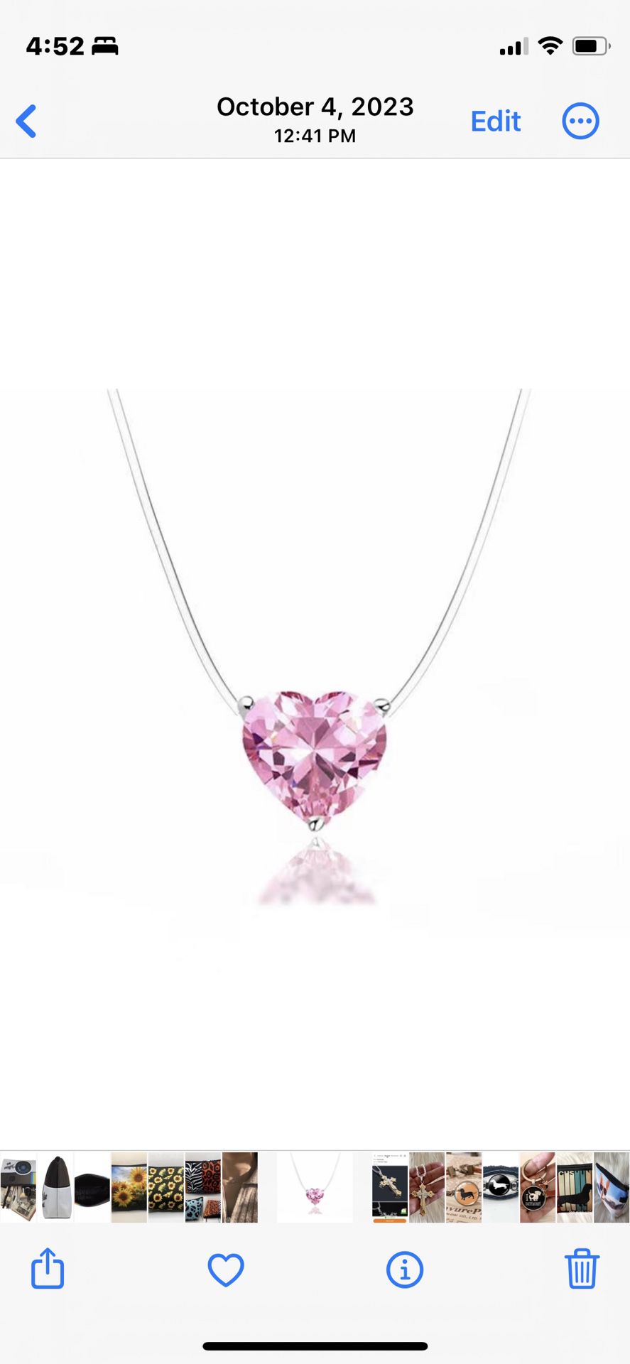Brand New Beautiful Sparkly Pink Heart Invisible Chain Necklace  