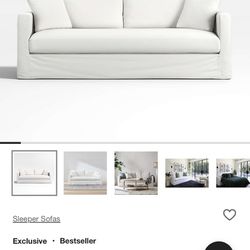 Crate And Barrel Willow II 84” Slipcovered Queen Sleeper Bench Sofa 