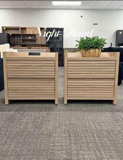 Brand new Nightstands Set of 2 - Fluted Nightstand with Charging Station - 25" Tall Mid Century Modern Night Stands with 2 Drawers, Large Bedside Tabl
