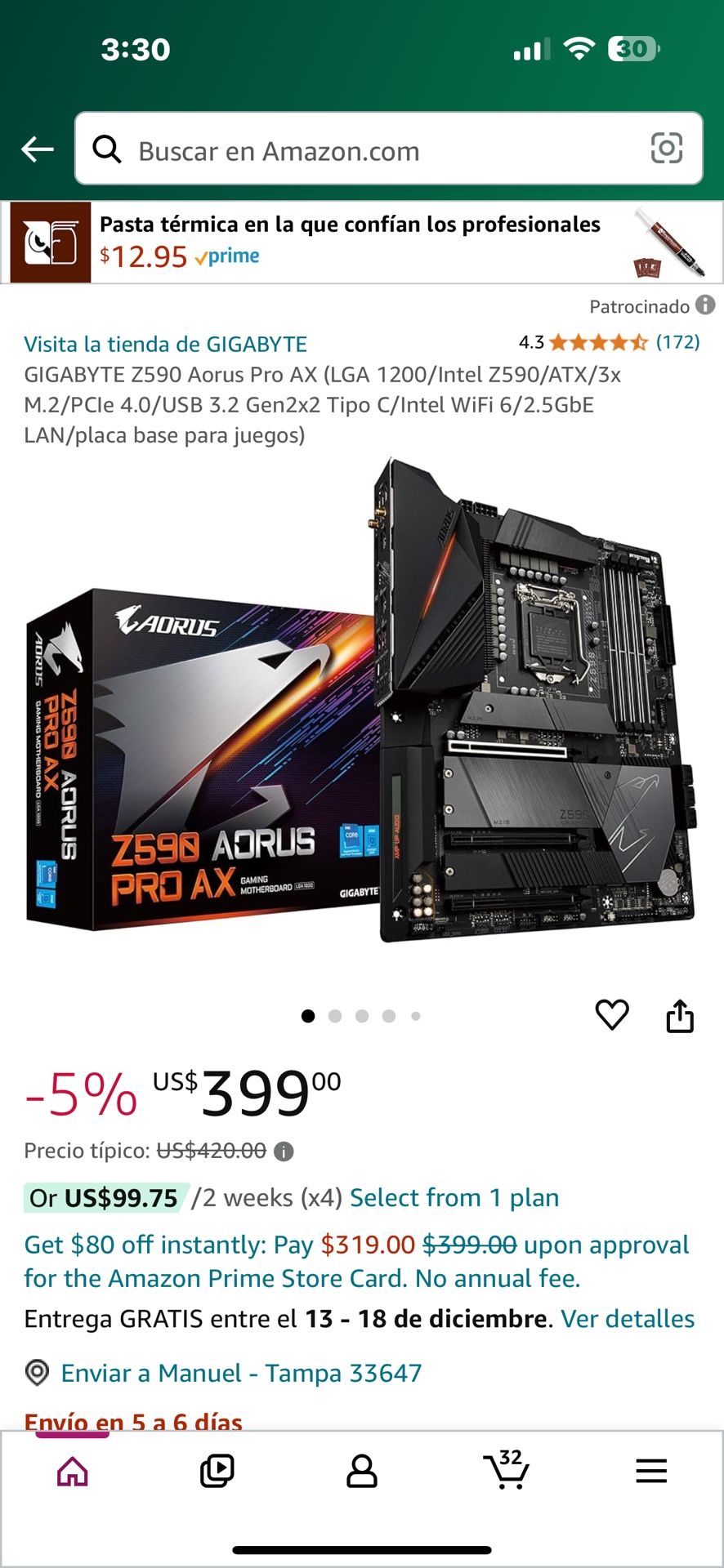 motherboard gaming z590 Aorus, i5 11500.
