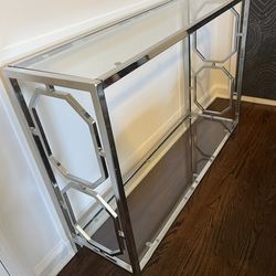 Chome Console glass table with shelves