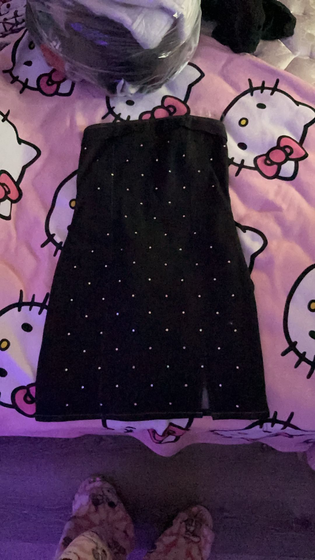 Rhinestone Tube Top Jean Black Dress