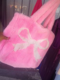 Pink Fluffy Tote Bag with Bow