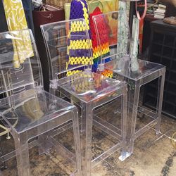 3 Clear Bar Stools with detachable "Back"