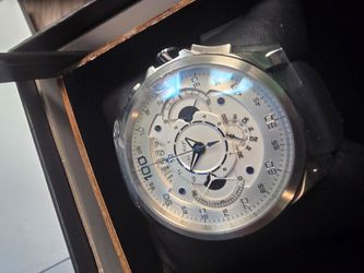 Adee Kaye whirling Colle tipn Chronograph Watch Silver Dial Black Strap