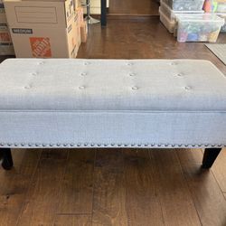 Grey fabric Tufted Storage Bench $50