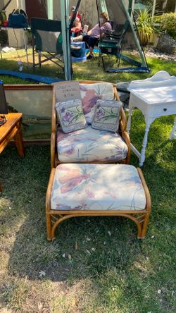 Vintage bamboo style chair and ottoman