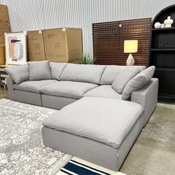 New In-Box Free Delivery Cloud Modular Sectional Sofa by Moe’s Home in Performance Stain-Resistant Soft Gray Fabric (Retail $6,000)