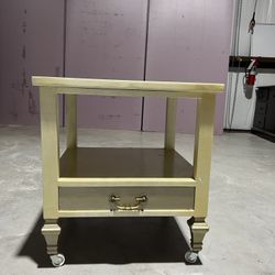 Vintage Side Table with Drawer & Caster Wheels – 22x22x24