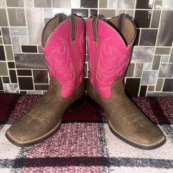 Ariat Cowboy Boots Size 4 Square Toe Brown Pink Girls Cowgirl Wiggle Room