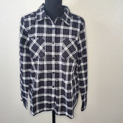 Lily White Women's Black And White Plaid Button Up Top Size: Medium Long Sleeve 