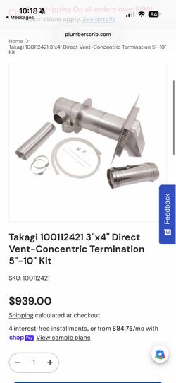 Takagi 100112421 3"x4" Direct Vent-Concentric Termination 5'-10" Kit