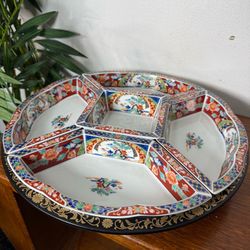 Japanese Imari Tray Lazy Susan Carousel 5 Section Porcelain