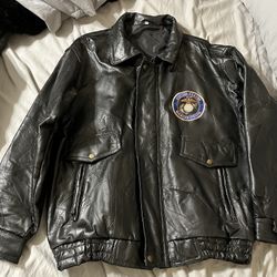 Vintage Men’s United States Marine Corps Black Leather Bomber Jacket L