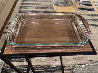 Vintage 9”x 13” Pyrex Casserole with Copper Plated Carrier