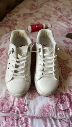 White Lace-Up Sneakers with Star Detail
