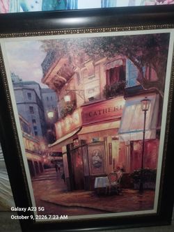 Framed Paris Café Street Scene Wall Art