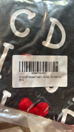 Puckolity Women's V-Neck Tee Top Dark Grey XL