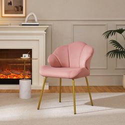 Yaheetech Velvet Accent Chair with Golden Metal Legs, Pink