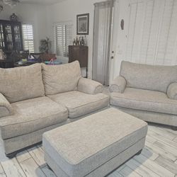 Oversized Love Seat Chair and Ottoman Grey 