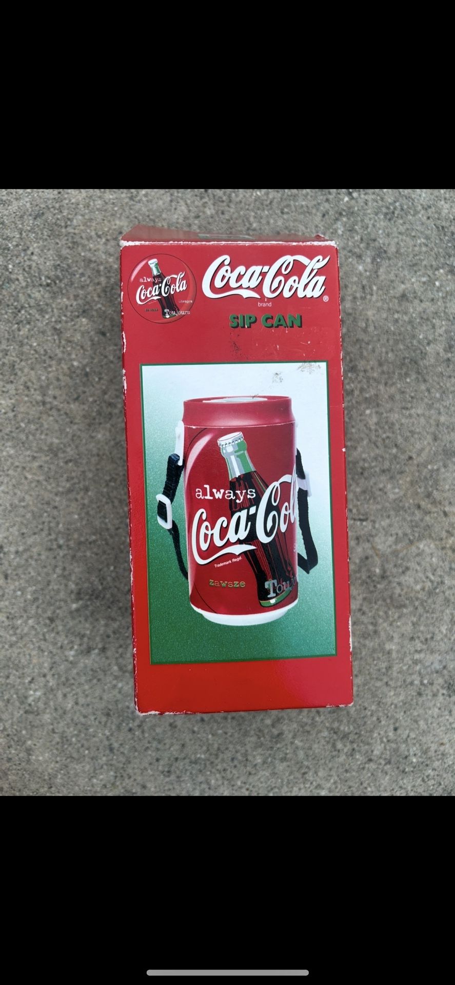 6" Plastic Sip Can Coca-Cola w Black Nylon Strap