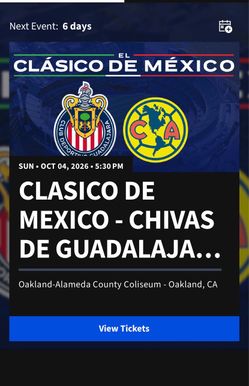 2 TICKETS CHIVAS VS. AMERICA
