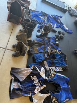 Off roading gear. Helmet, boots, clothes
