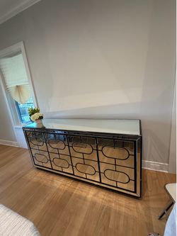 Mirrored Storage Cabinet with Geometric Design