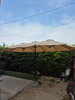 15x9" ft large double sided rectangular market umbrella patio color: tan kaky base not included