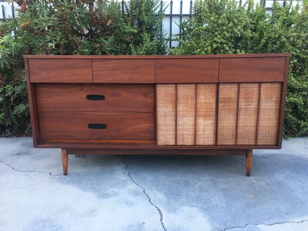 Refinished Mid Century Modern 10 Drawer 2 Wicker Sliding Door Refinished Mid Century Modern 10 Drawer 2 Wicker Sliding Door Dresser Made By Furniture