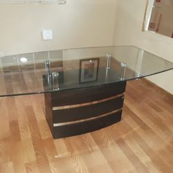 Glass Top Over Wood Dining Table 