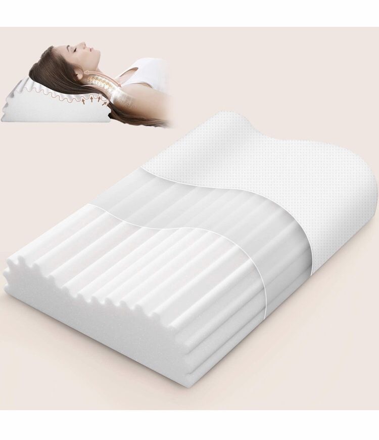 Memory Foam Pillow for Side Sleeper, Cervical Contour Pillow for Neck Pain, Orthopedic Neck Support Pillow Chiropractic Ergonomic Pillow Sleeping with