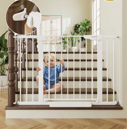 New Cumbor 30-46" Baby Gate for Stairs, Auto Close Dog Gate for Doorways White