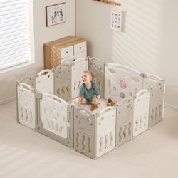 Baby Playpen, Foldable Playpen for Babies and Toddlers,14 Panels Baby Play Pen Large Baby Play Yard, Portable Baby Fence Play Area Baby Gate Playpen S