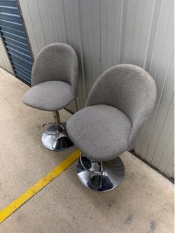 Modern Gray Bouclé Adjustable Swivel Bar Stools (Set of 2)