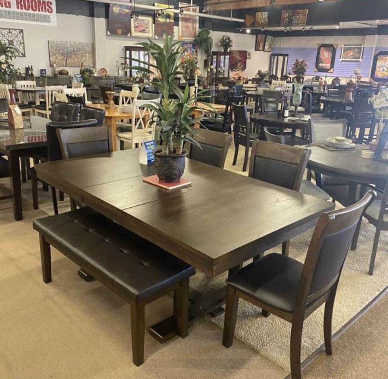 Dining Set Table With 4 Chairs & Bench 