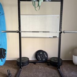 Squat Rack, Barbell, Bumper Plates