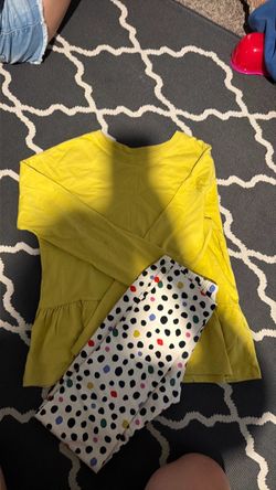 Girls size 12 Hanna Anderson Mustard Yellow Top and Polka Dot Leggings Set
