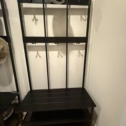 Metal Coat Rack With Bench And Shoe Shelves