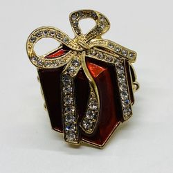 Gold tone ring with enamel and rhinestones