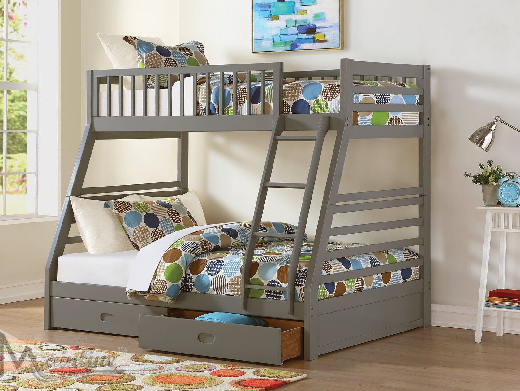 New! Gray Twin/Full Storage Bunkbed + FREE DELIVERY!