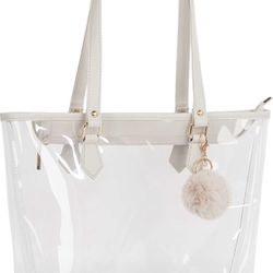 Large Clear Bag Transparent Shoulder Handbag with Black Plush Pendant