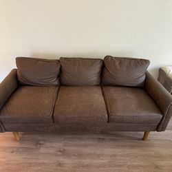 Brown Faux Leather Couch