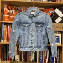 FOREVER 21 L.A.-light wash distress look long sleeve denim buttoned jean jacket