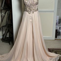 Elegant Beaded Pink Long Prom Dress