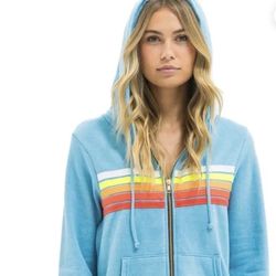 Aviator Nation size XS 5 Stripe Hoodie- Aqua//White Neon New No Tags