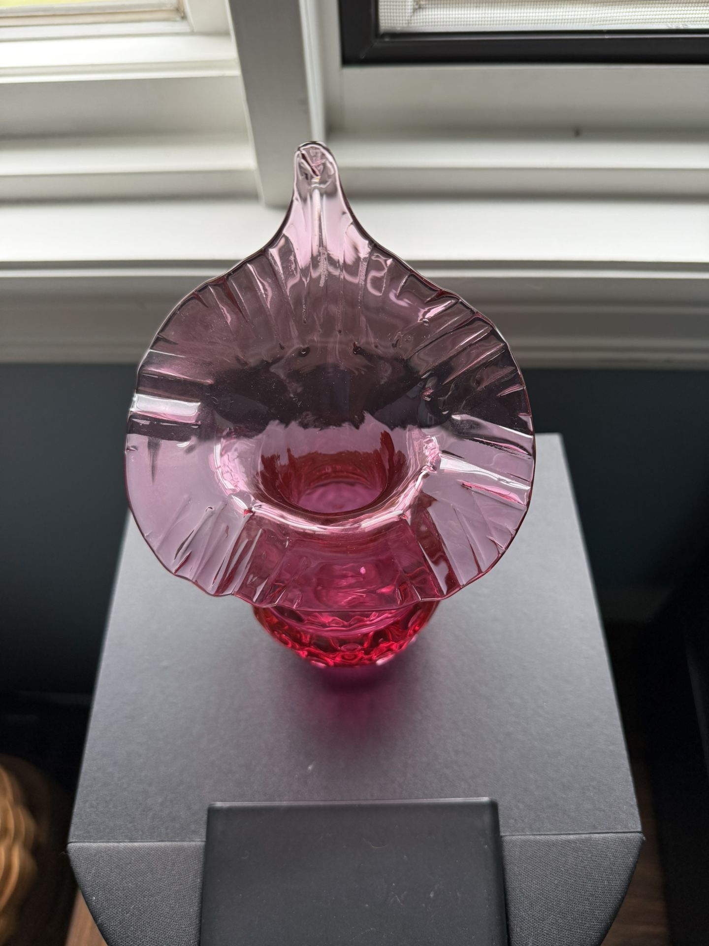 Cranberry Glass Jack In The Pulpit Tulip Vase Vintage Ruffle Edge