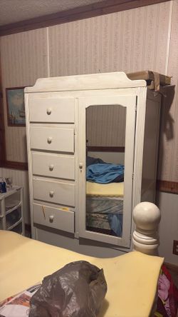 Full size bed plus mattress and box spring plus wardrobe dresser